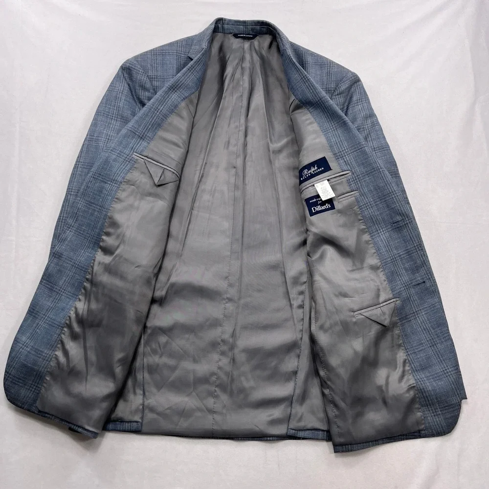Ralph Lauren Sport Coat Wool Silk Linen Plaid Blue Mens 42L